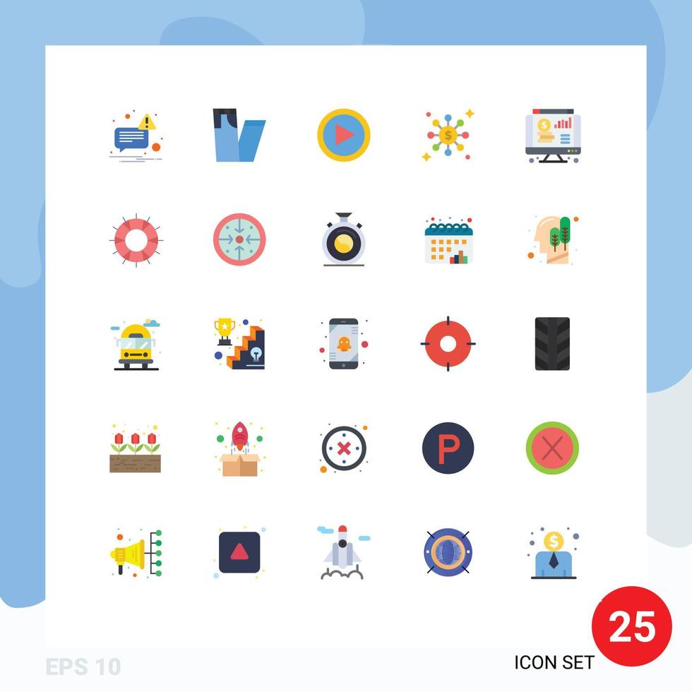 Group of 25 Modern Flat Colors Set for help web play online network Editable Vector Design Elements