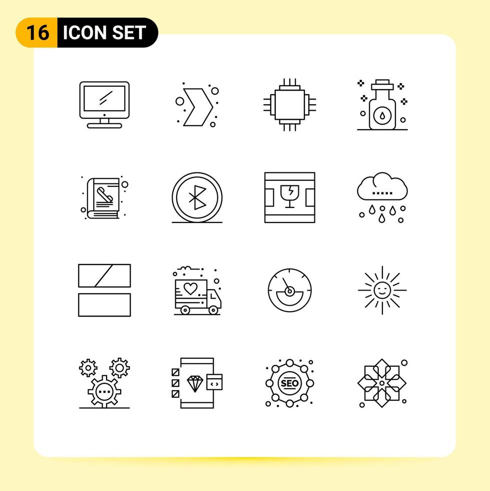Set of 16 Commercial Outlines pack for spa massage right aromatherapy electronic Editable Vector Design Elements