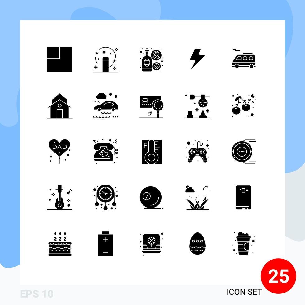 Set of 25 Modern UI Icons Symbols Signs for church van wine transport electric Editable Vector Design Elements