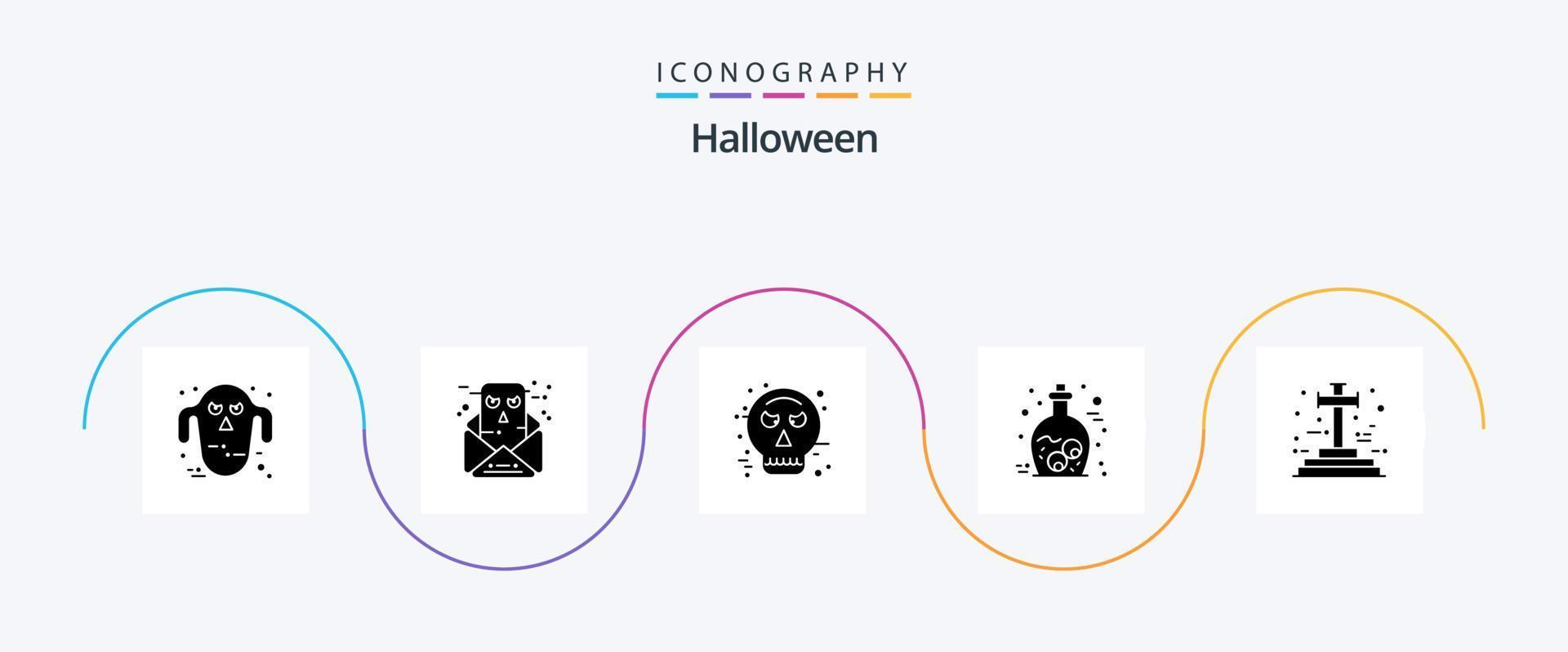 Halloween Glyph 5 Icon Pack Including grave. zombie. avatar. jar. eye vector