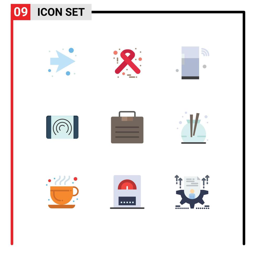 Set of 9 Vector Flat Colors on Grid for business interface iot touch interaction Editable Vector Design Elements