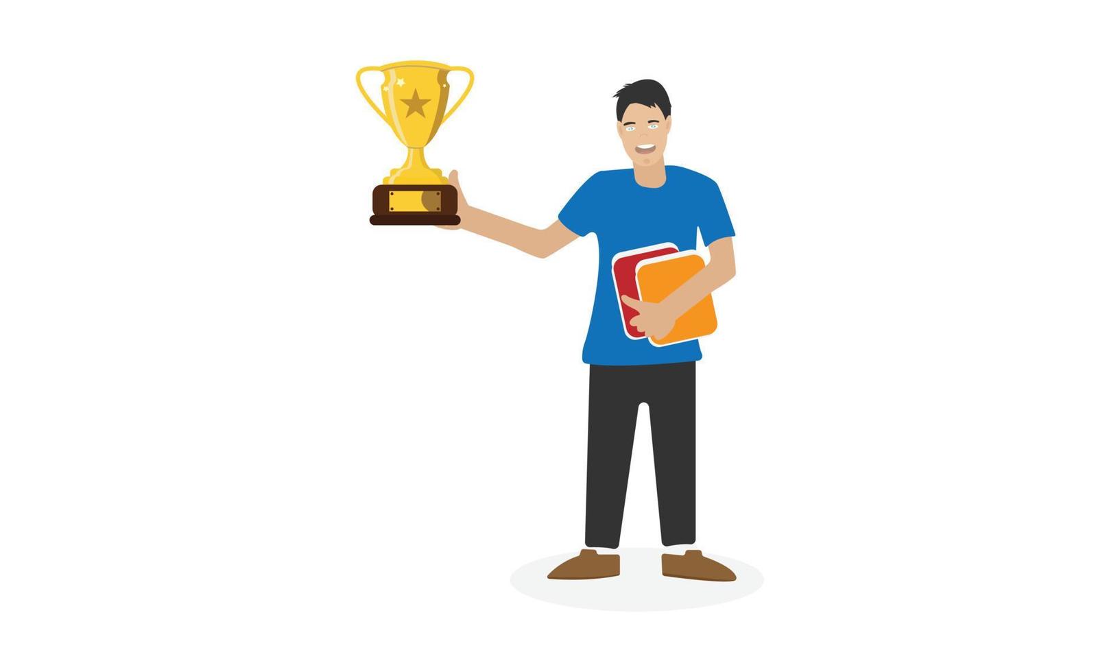 smiling boy with trophy art vector