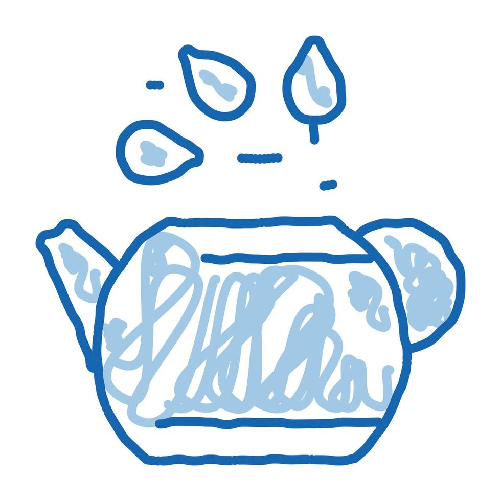 teapot with tea leaves doodle icon hand drawn illustration vector