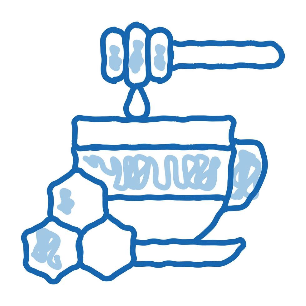 add honey to cup of tea doodle icon hand drawn illustration vector