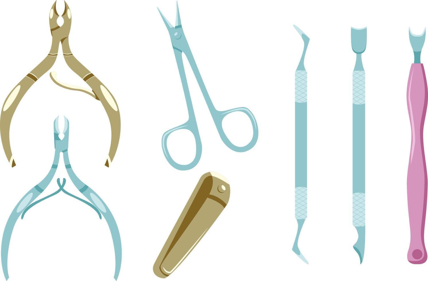 Set of manicure cutting tools isolated on white background vector