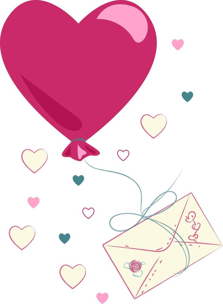 globo en forma de corazón dibujado a mano con carta de amor para el diseño de San Valentín aislado sobre fondo blanco vector