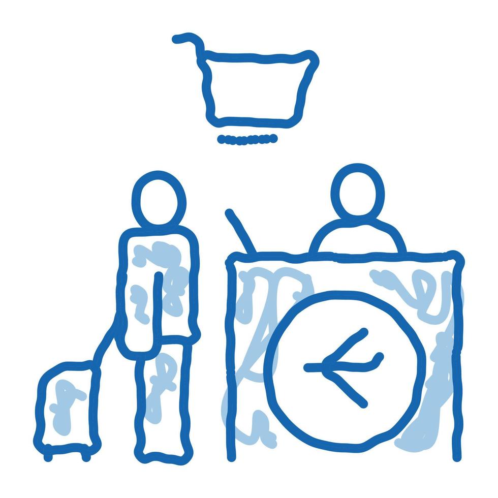 hombre con maleta en caja libre de impuestos doodle icono dibujado a mano ilustración vector
