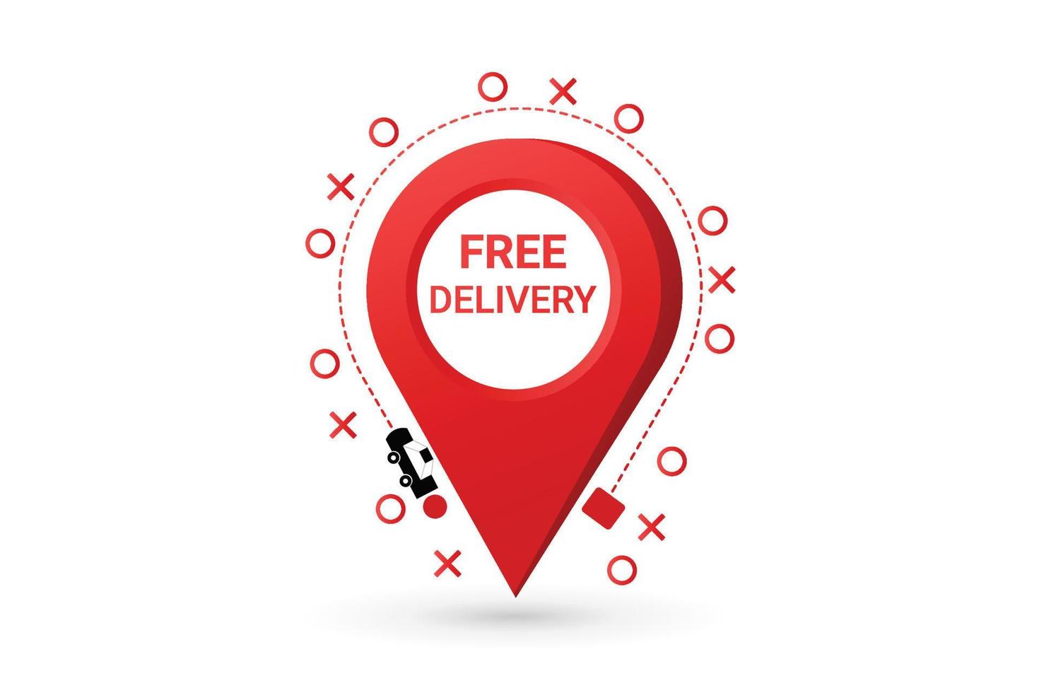 Free Delivery Service with location icon And car Vector illustration
