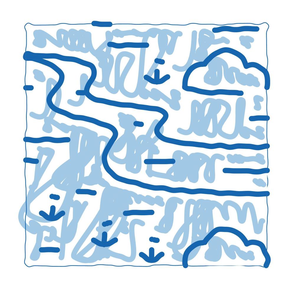 paisaje de río entre prado doodle icono dibujado a mano ilustración vector