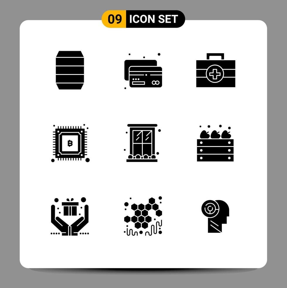 Group of 9 Modern Solid Glyphs Set for home exterior kit decoration mining Editable Vector Design Elements