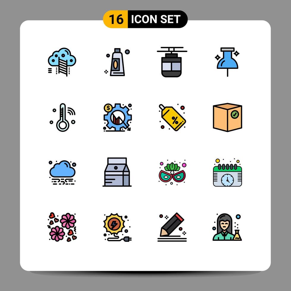 Mobile Interface Flat Color Filled Line Set of 16 Pictograms of temperature internet of things outline pin location Editable Creative Vector Design Elements