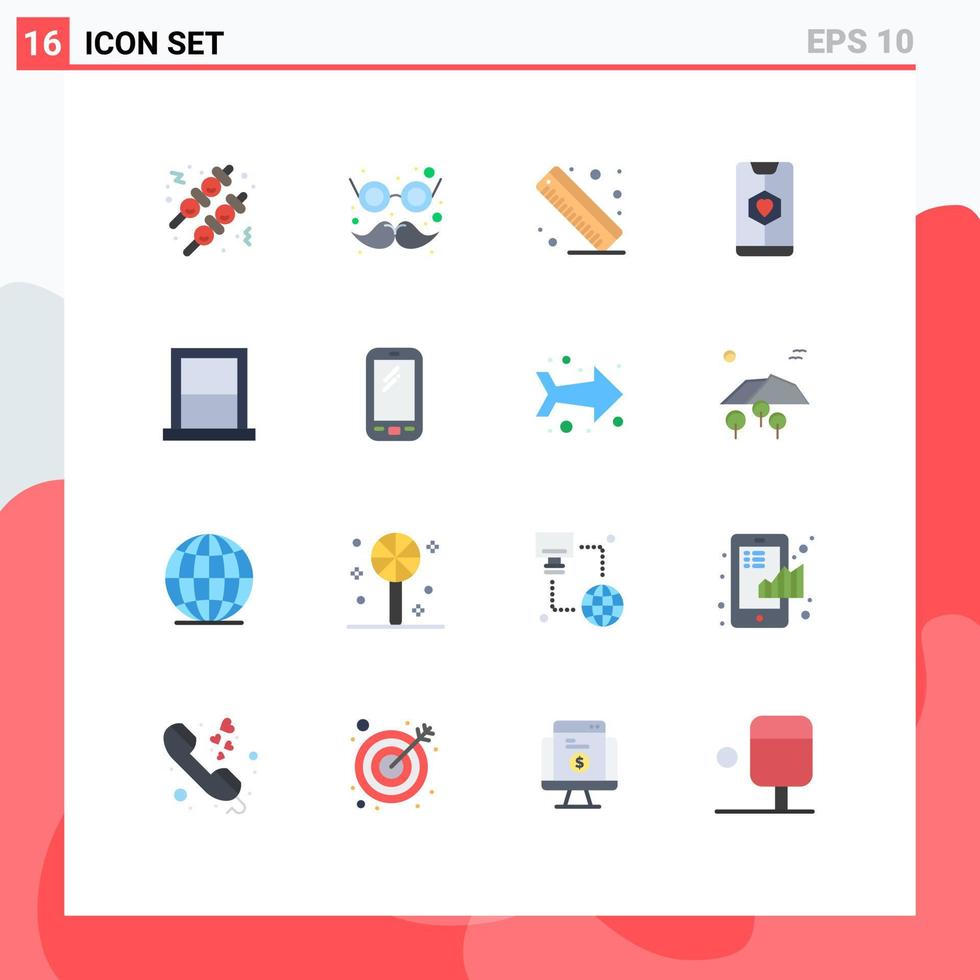 User Interface Pack of 16 Basic Flat Colors of furniture appliances ruler wedding heart Editable Pack of Creative Vector Design Elements