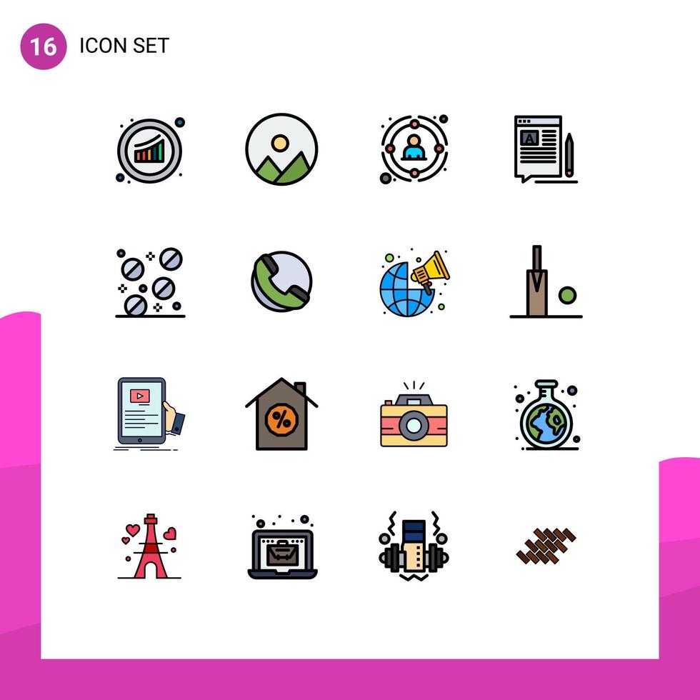 Set of 16 Vector Flat Color Filled Lines on Grid for web edit link write strategic Editable Creative Vector Design Elements