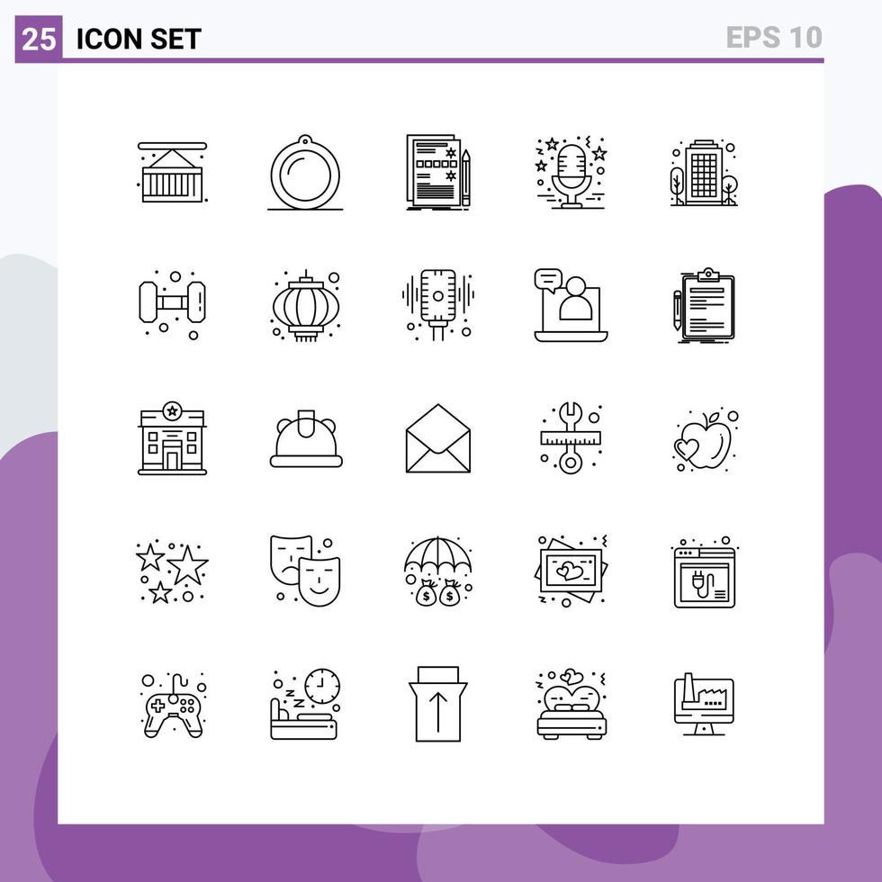 Pictogram Set of 25 Simple Lines of music mic component star system Editable Vector Design Elements