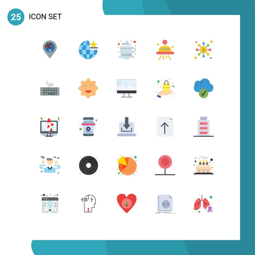 Set of 25 Commercial Flat Colors pack for share ufo stare space hot Editable Vector Design Elements