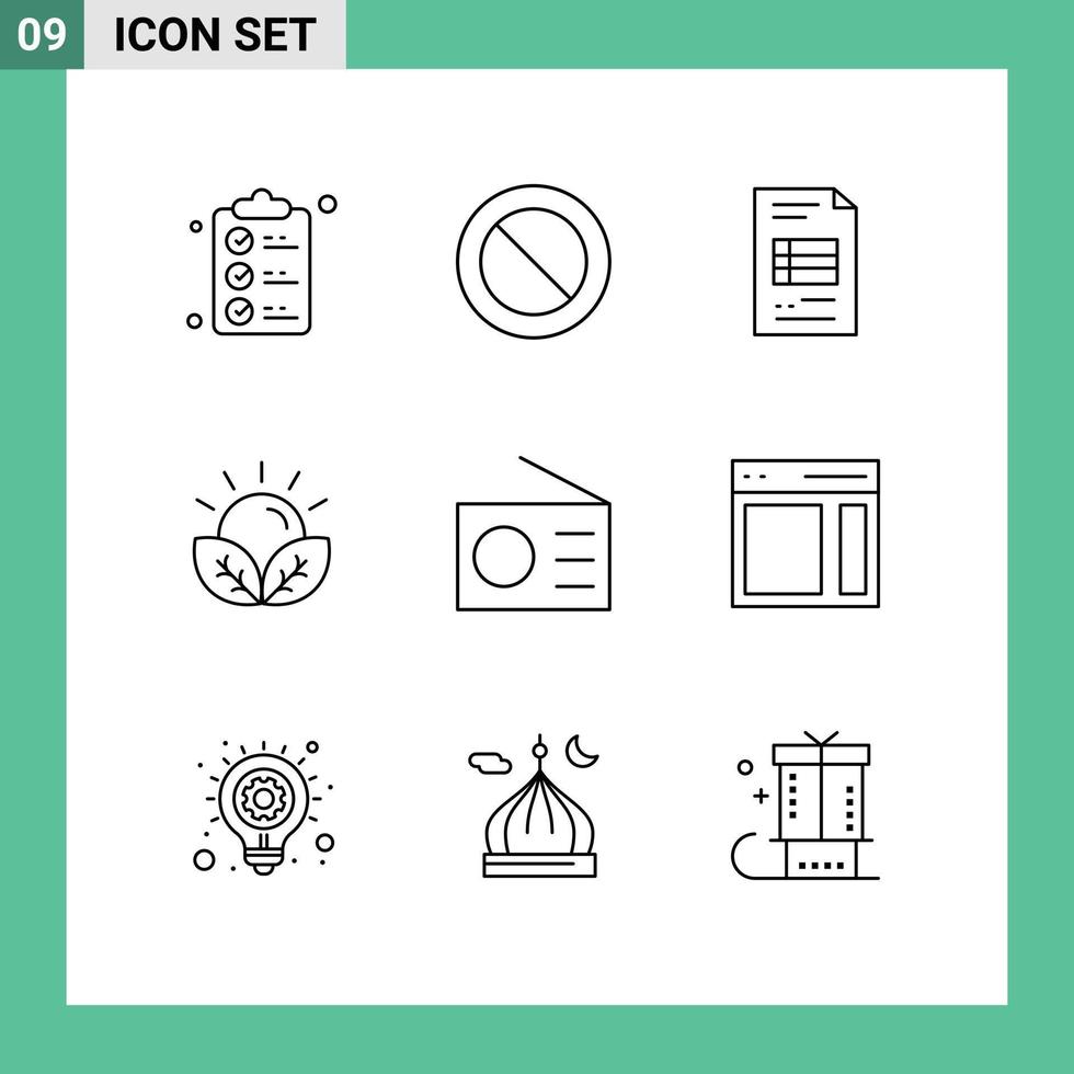 9 User Interface Outline Pack of modern Signs and Symbols of gadgets garden business report farming crops Editable Vector Design Elements