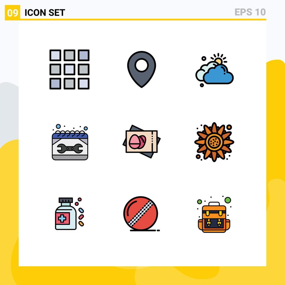 Stock Vector Icon Pack of 9 Line Signs and Symbols for card egg sun passboard repair Editable Vector Design Elements