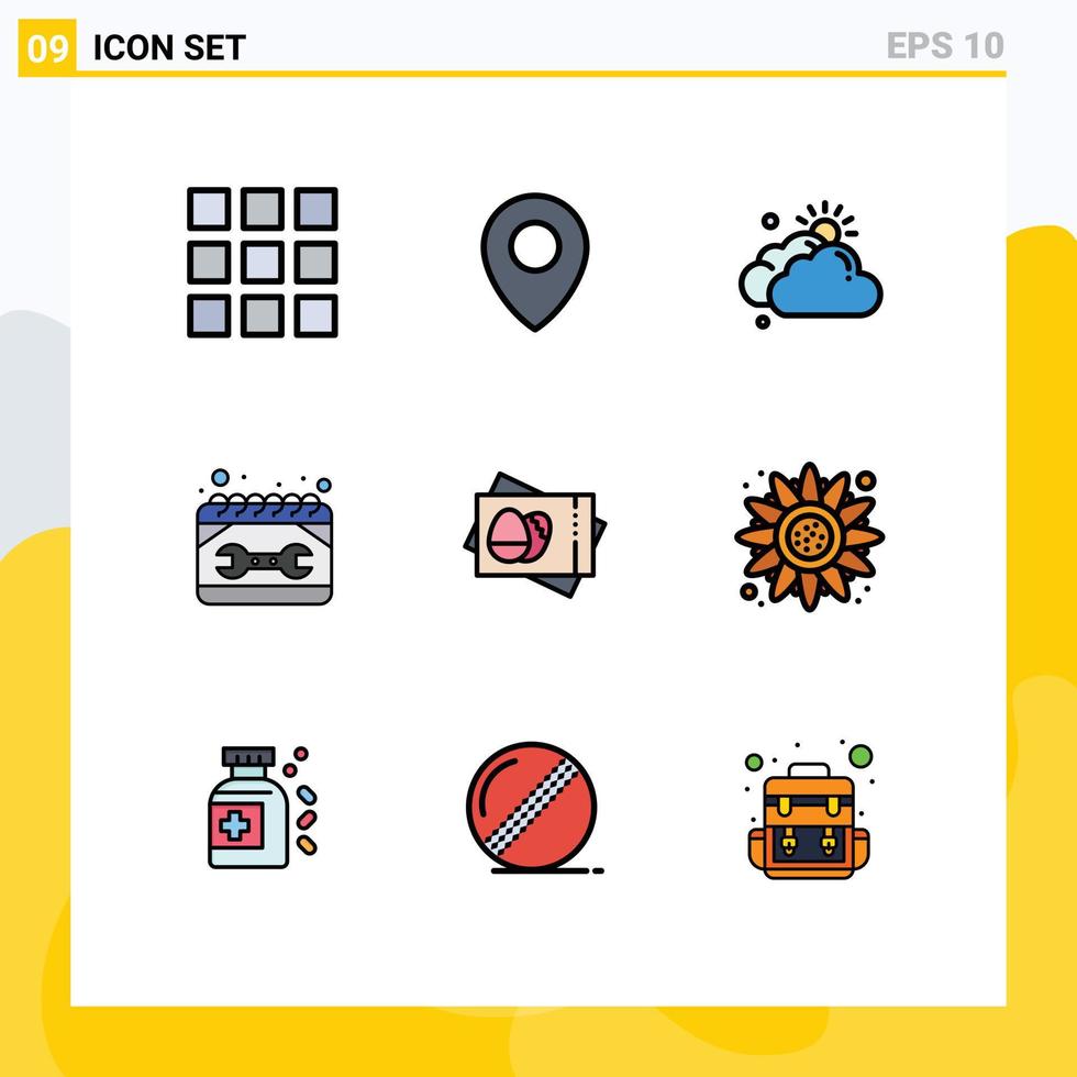 paquete de iconos de vectores de stock de 9 signos y símbolos de línea para la reparación de passboard de sol de huevo de tarjeta elementos de diseño de vectores editables