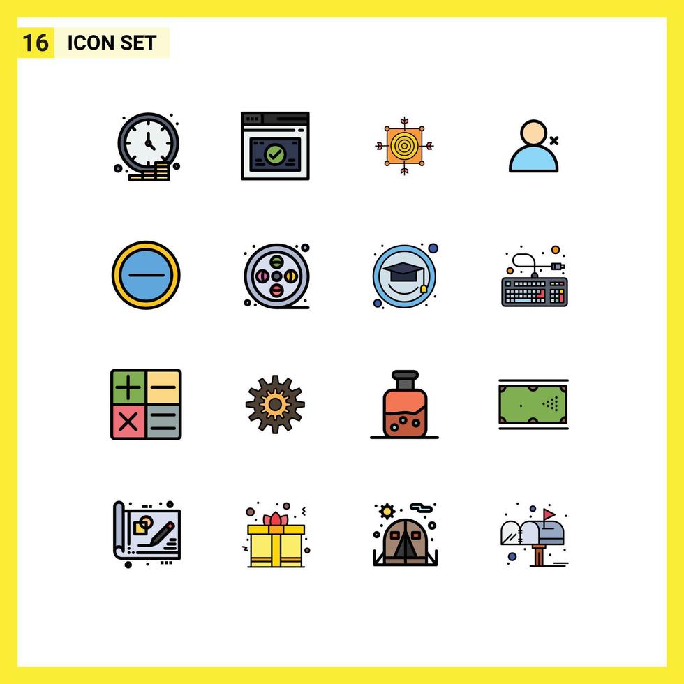 Set of 16 Commercial Flat Color Filled Lines pack for interface twitter website discover people arrow Editable Creative Vector Design Elements