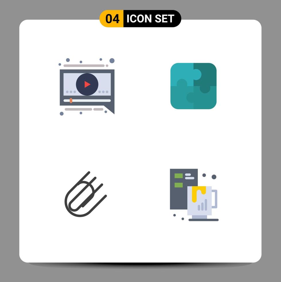 grupo de 4 iconos planos modernos establecidos para elementos de diseño de vectores editables creativos de trabajo en equipo de rompecabezas de clip de chat