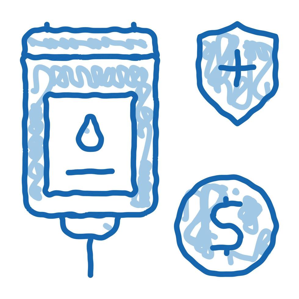 transfusión de sangre icono de doodle dibujado a mano ilustración vector