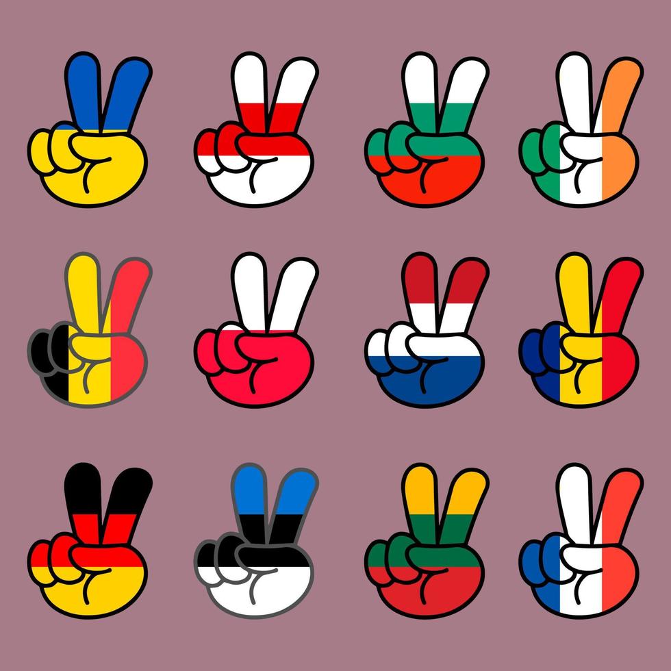 Set of V sign in colors of state flags Germany, Ukraine, Poland, Lithuania, Latvia, and other vector