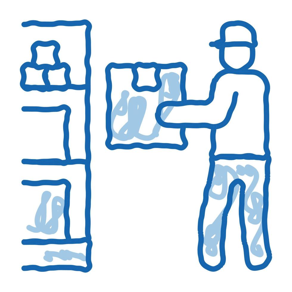 man restocking in cellar doodle icon hand drawn illustration vector