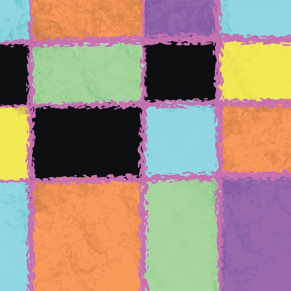cuadrados geométricos multicolores con fondo vectorial de textura de trazo de pincel rosa magenta aislado en plantilla cuadrada para publicación en medios sociales, impresión textil y de papel, bufanda, folleto, afiche. vector