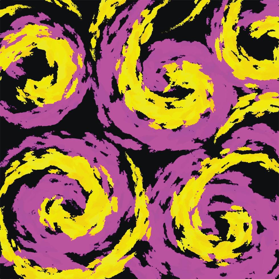 Fondo vectorial con textura de trazo de pincel de color magenta y amarillo aislado en una plantilla negra cuadrada para publicaciones en medios sociales, impresión textil y de papel, afiche. vector