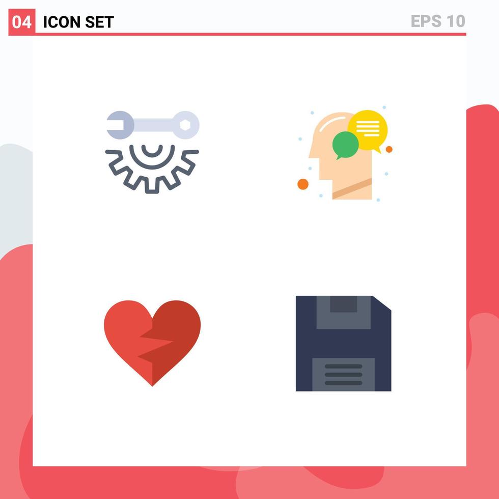 Set of 4 Vector Flat Icons on Grid for wrench wheel heart repair human like Editable Vector Design Elements