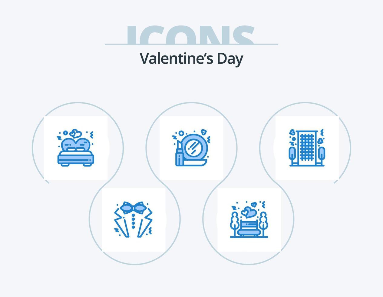 día de san valentín icono azul paquete 5 diseño de iconos. corazón. espejo. parque. hacer. boda vector