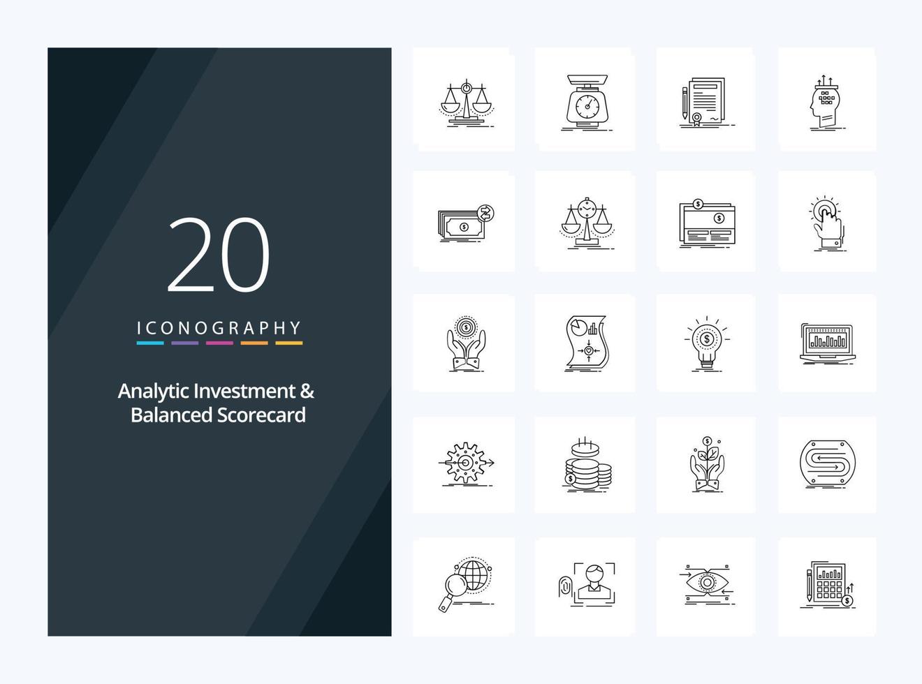 20 Analytic Investment And Balanced Scorecard Outline icon for presentation vector