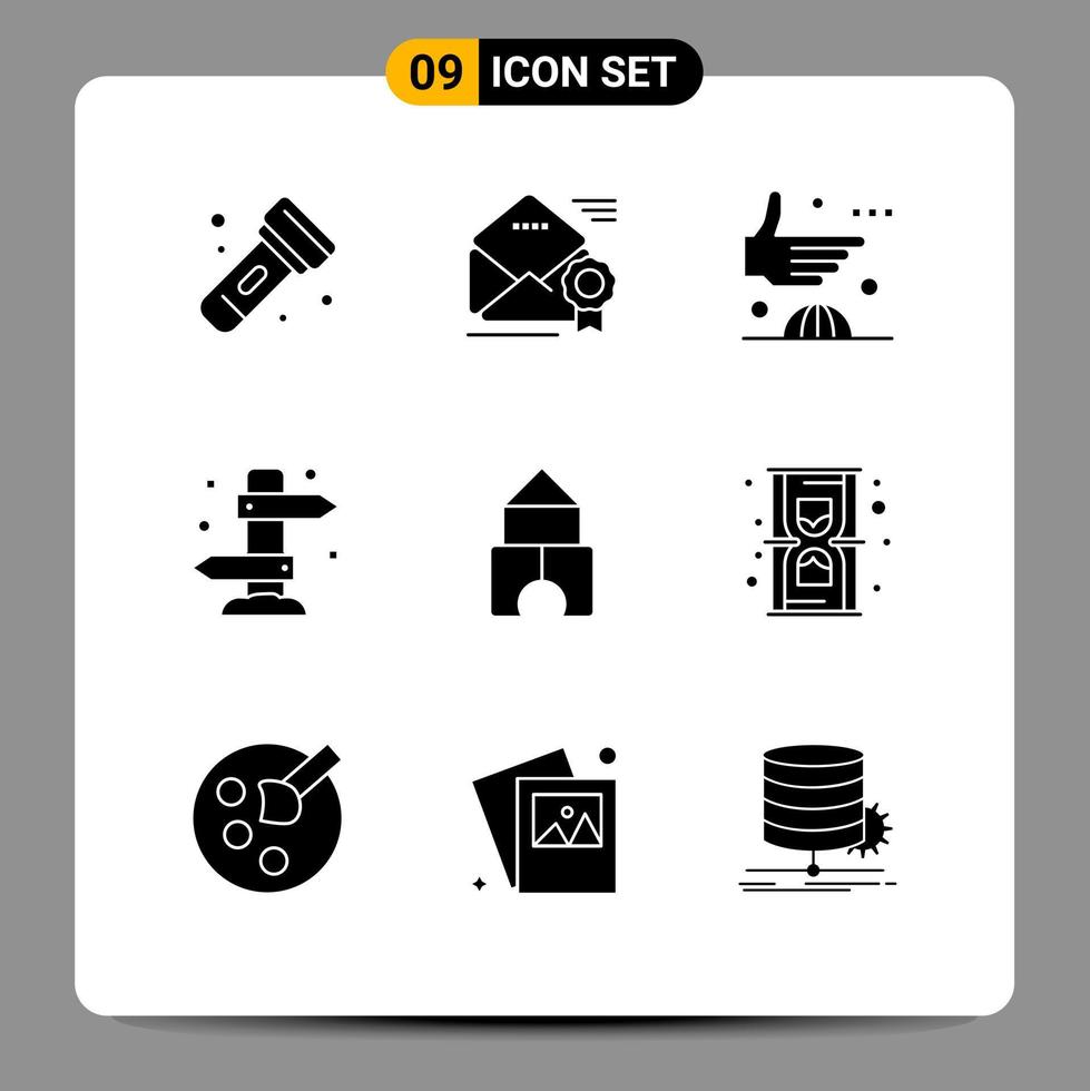 User Interface Pack of 9 Basic Solid Glyphs of tourism holiday newsletter direction handshake Editable Vector Design Elements