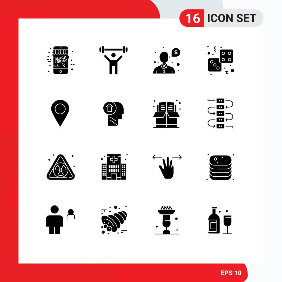 Solid Glyph Pack of 16 Universal Symbols of location gambling help game dice Editable Vector Design Elements