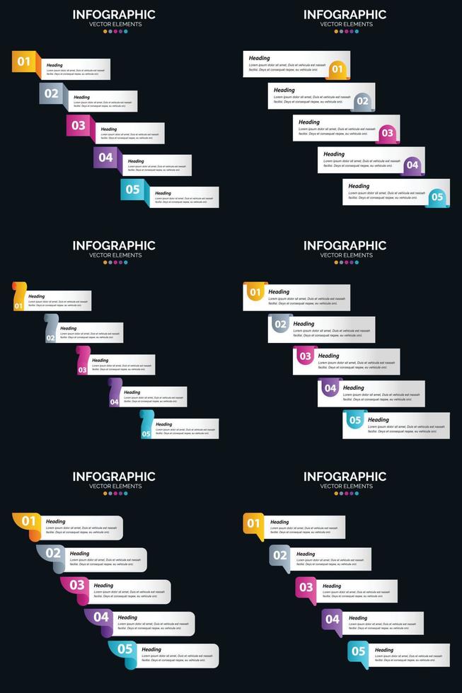 Vector 6 Infographics Pack Presentation slide template 5 Steps cycle diagrams and timelines