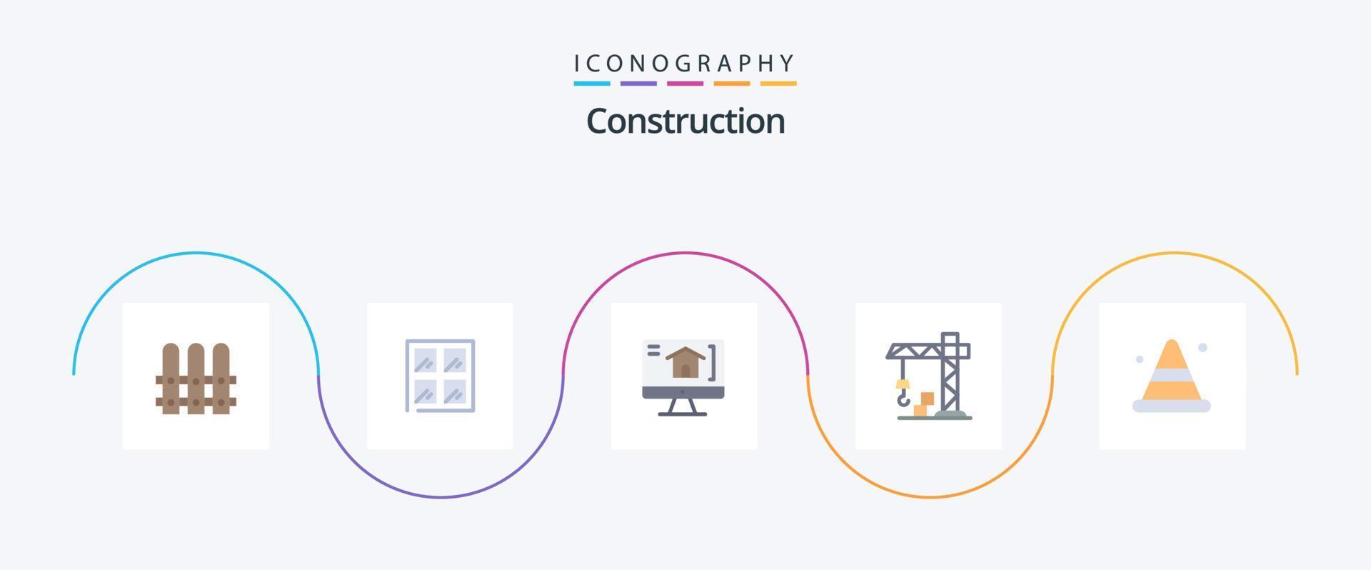 Construction Flat 5 Icon Pack Including . road. house. construction. alert vector