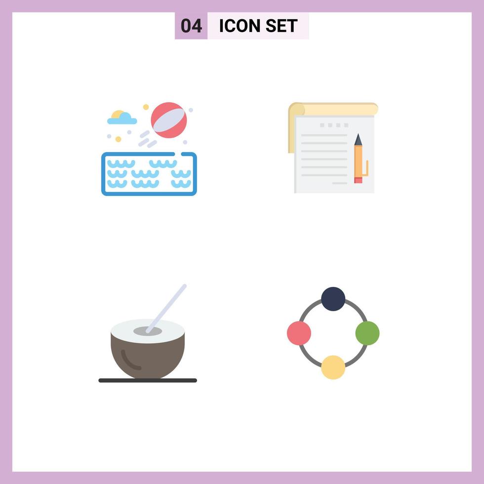 Universal Icon Symbols Group of 4 Modern Flat Icons of beach ball coconut juice student education food Editable Vector Design Elements