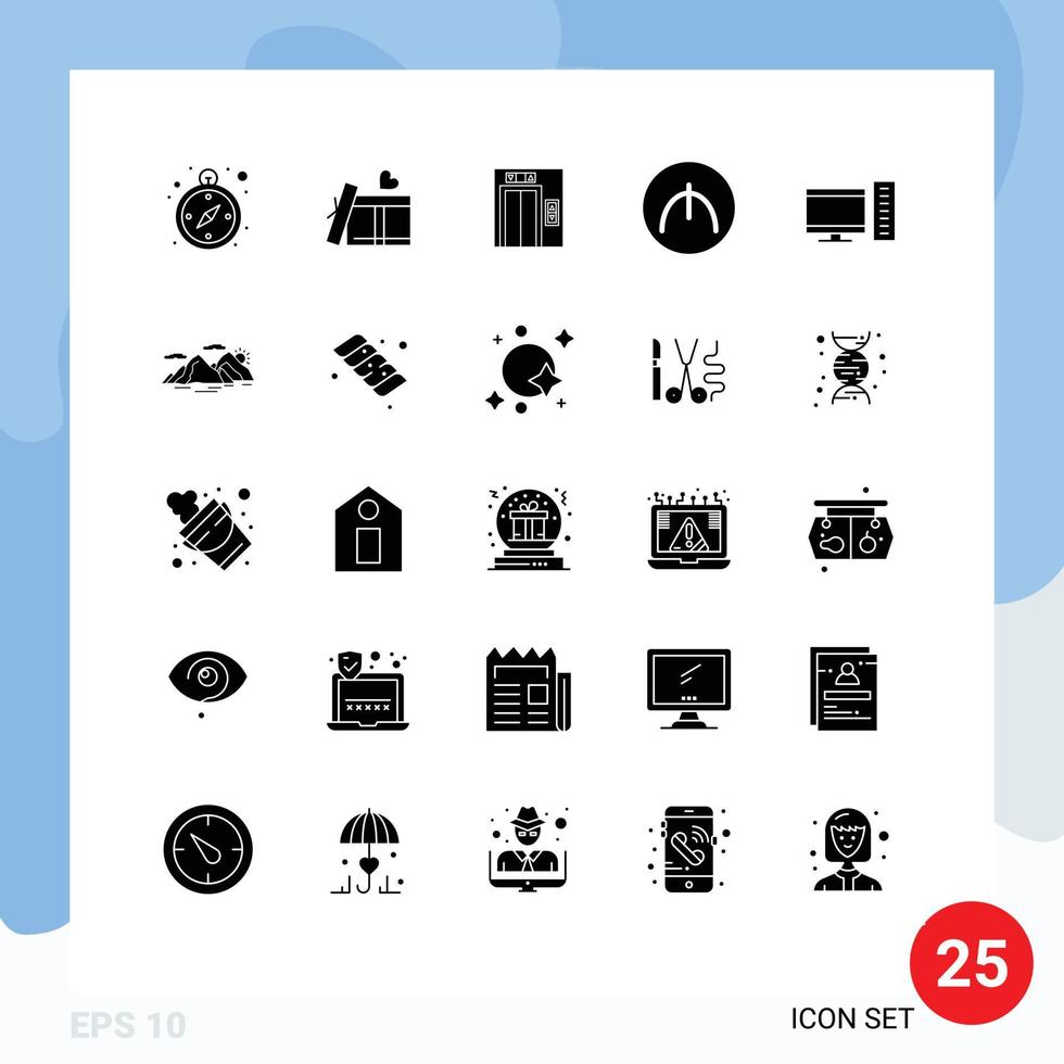 Solid Glyph Pack of 25 Universal Symbols of hill server construction pc computer Editable Vector Design Elements