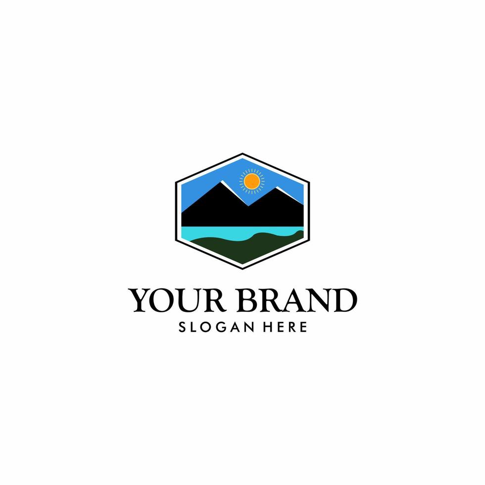 vector logo illustration of mountain and lake scenery