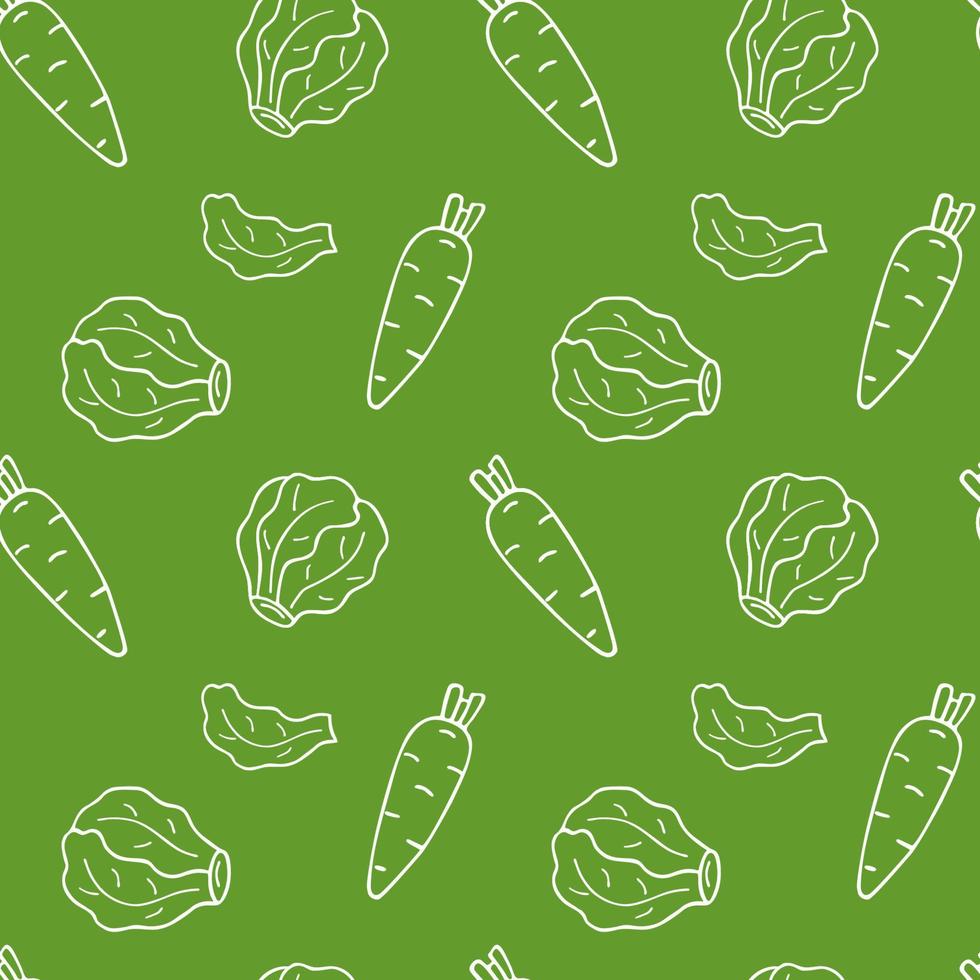 Seamless pattern with Brussels sprouts and carrots in doodle style. Vector image.