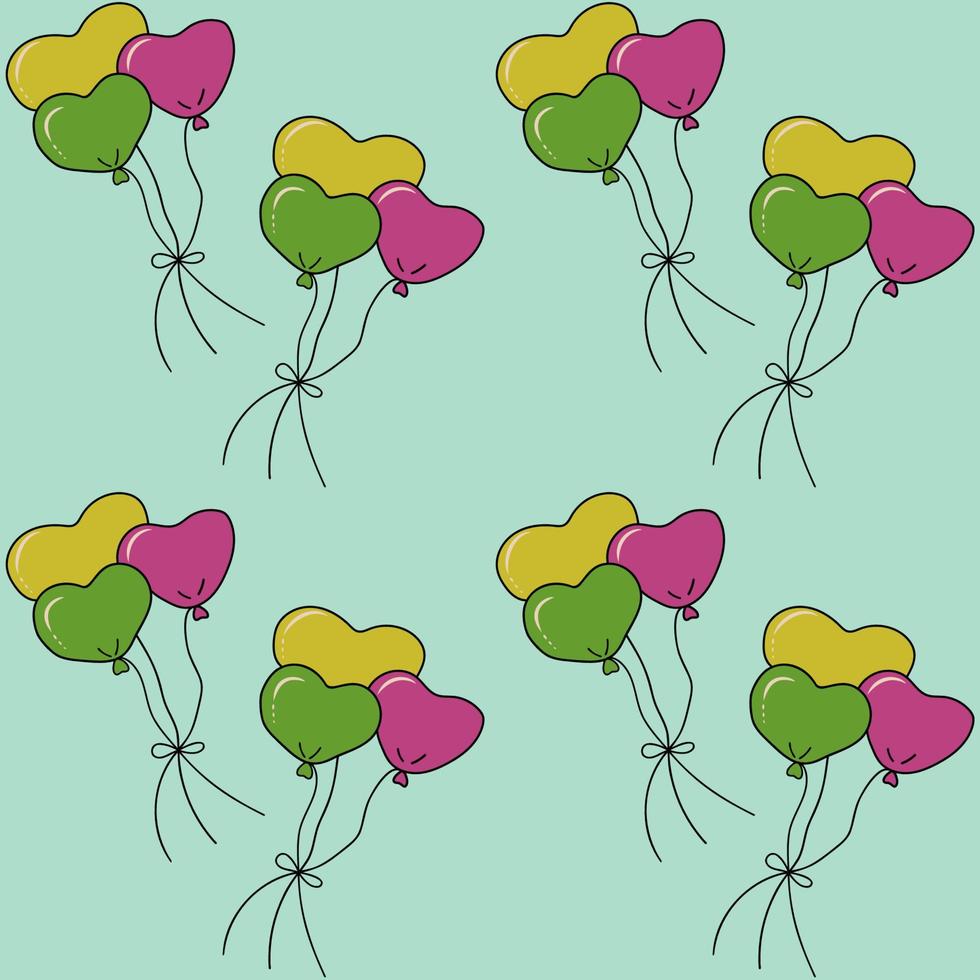 Seamless pattern with multicolored balloons in the shape of hearts. Vector image.