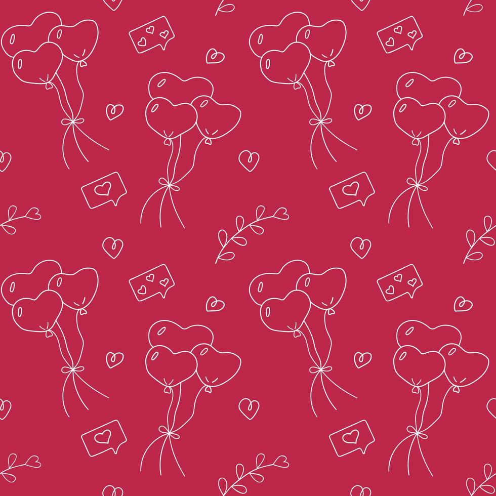 Seamless pattern with balloons, love SMS message, hearts. Seamless vector pattern in doodle style. Template for fabric, textiles, wrapping paper, wallpaper and other decorations.