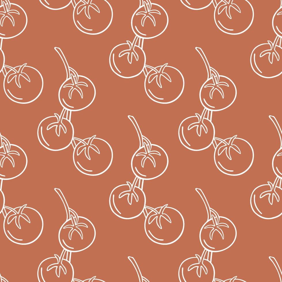Seamless pattern with tomatoes on a twig in the style of a doodle. Vector image.