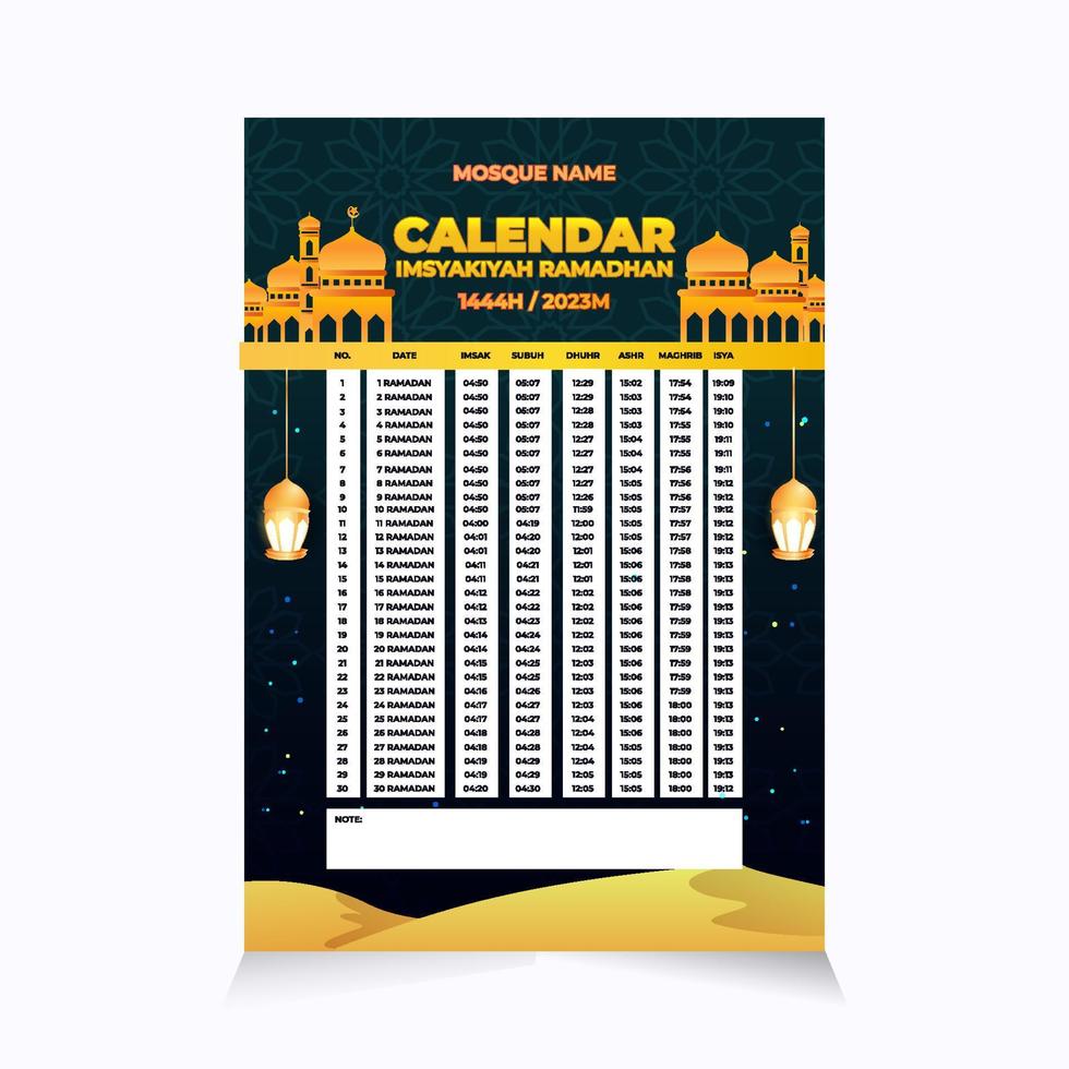 plantilla de calendario de ramadán imsakiyah vector