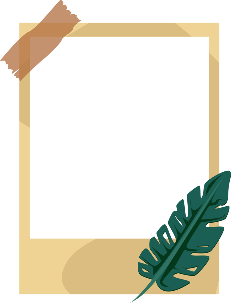 photo frame template with tape and decorative leaf element png