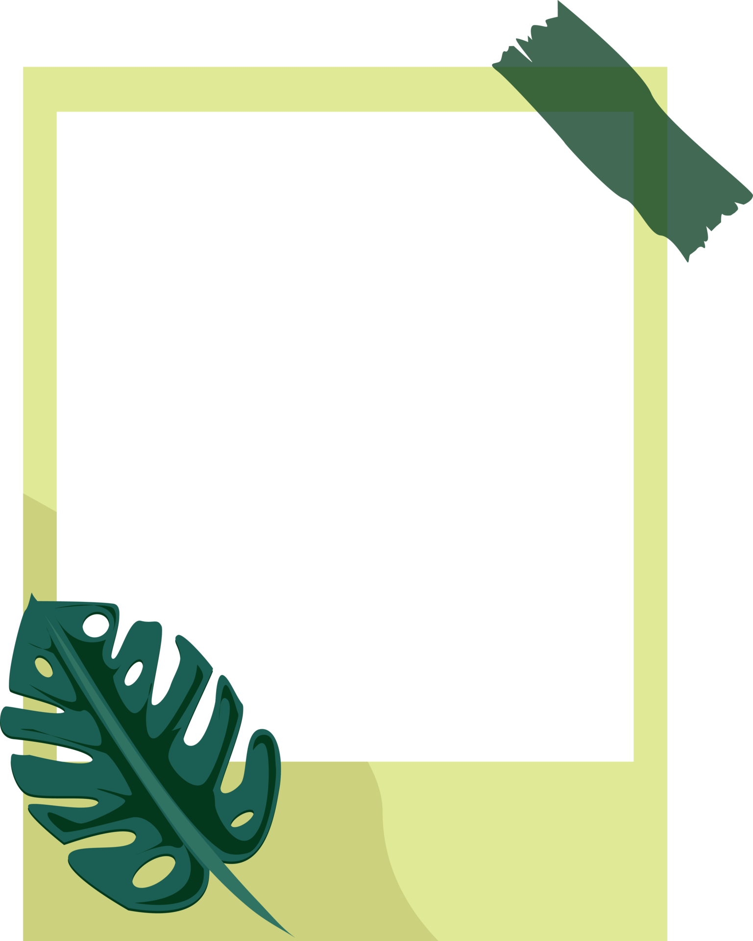 cute photo frame template with decorative green tape and leaf element