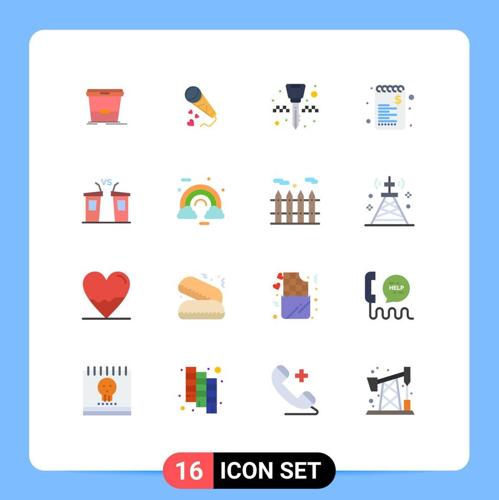 Group of 16 Flat Colors Signs and Symbols for debate sale wedding list taxi Editable Pack of Creative Vector Design Elements