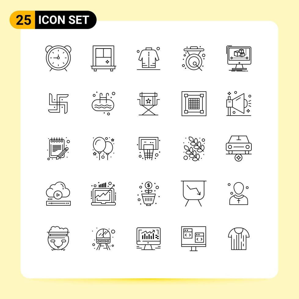 Mobile Interface Line Set of 25 Pictograms of computer metal man gong bell Editable Vector Design Elements