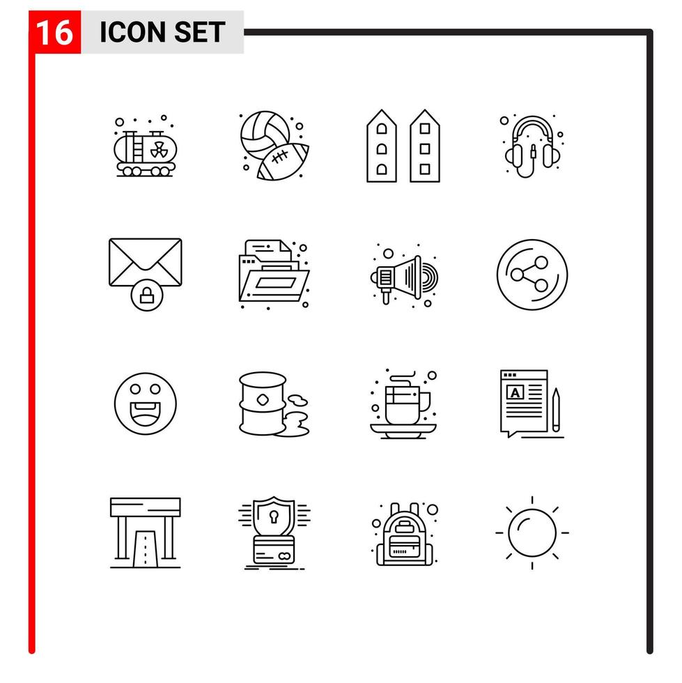 16 User Interface Outline Pack of modern Signs and Symbols of message headphone house hardware audio Editable Vector Design Elements
