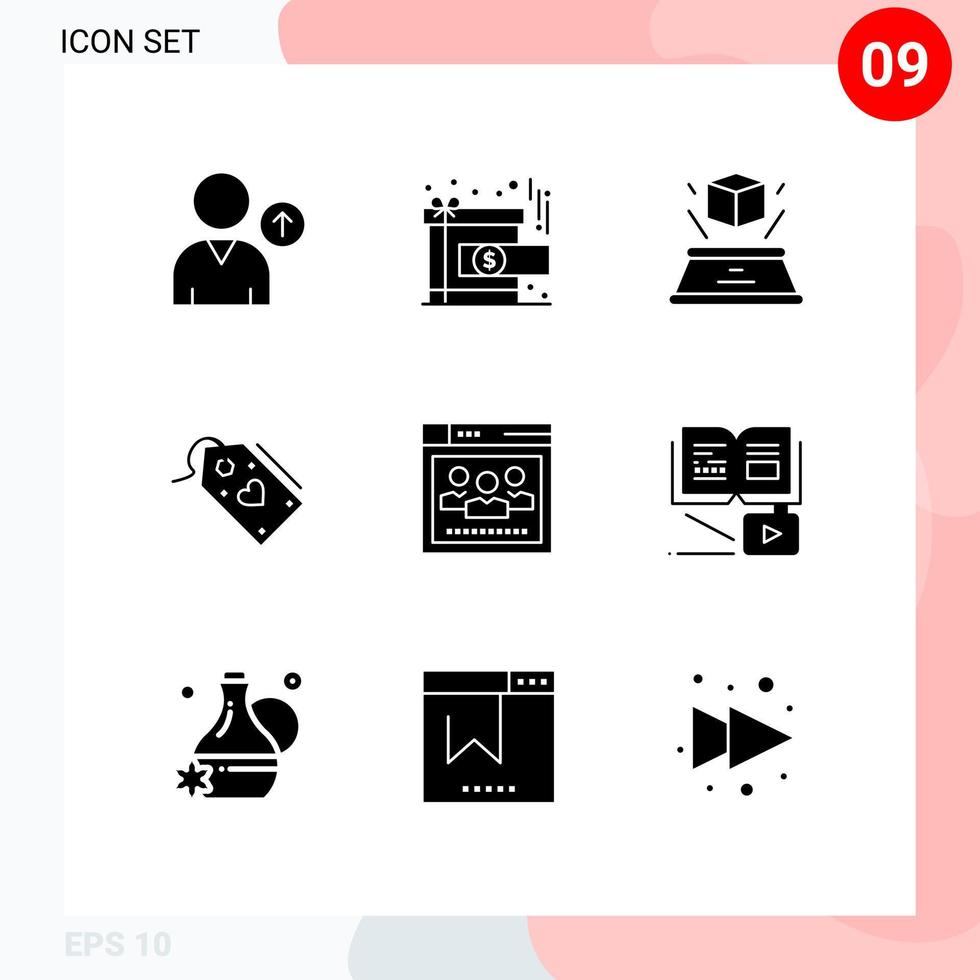 Solid Glyph Pack of 9 Universal Symbols of network offer hologram discount sale Editable Vector Design Elements